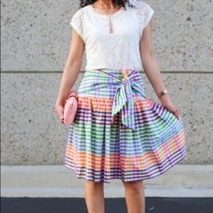 𝅺J. Crew NWT pleated /front bow multicolored skirt . SZ 4P ,